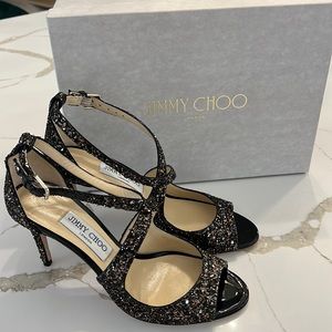 Jimmy Choo NIB! Emily Black Glitter 9B